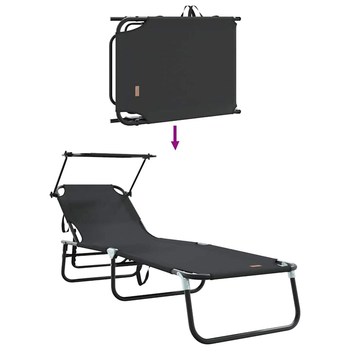 Foldestol med pude 2-person 2 pcs Sort 56 x 190 x 81cm Stof