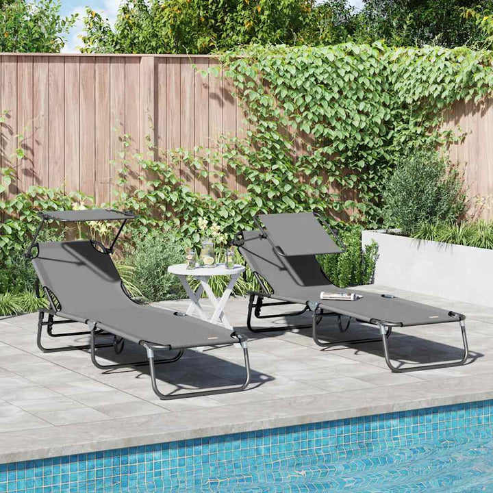Foldestol med pude 2-person 2 pcs Grå 56 x 190 x 81cm Stof