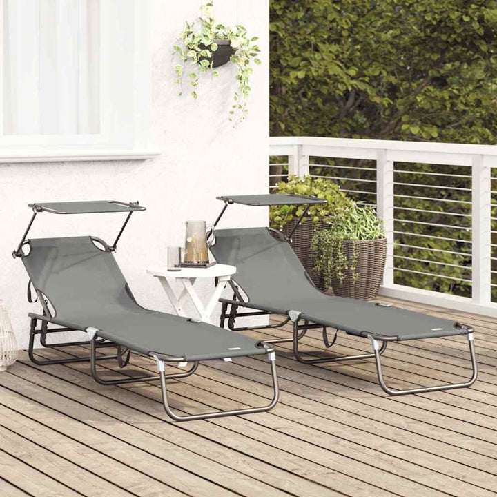Foldestol med pude 2-person 2 pcs Grå 56 x 190 x 81cm Stof