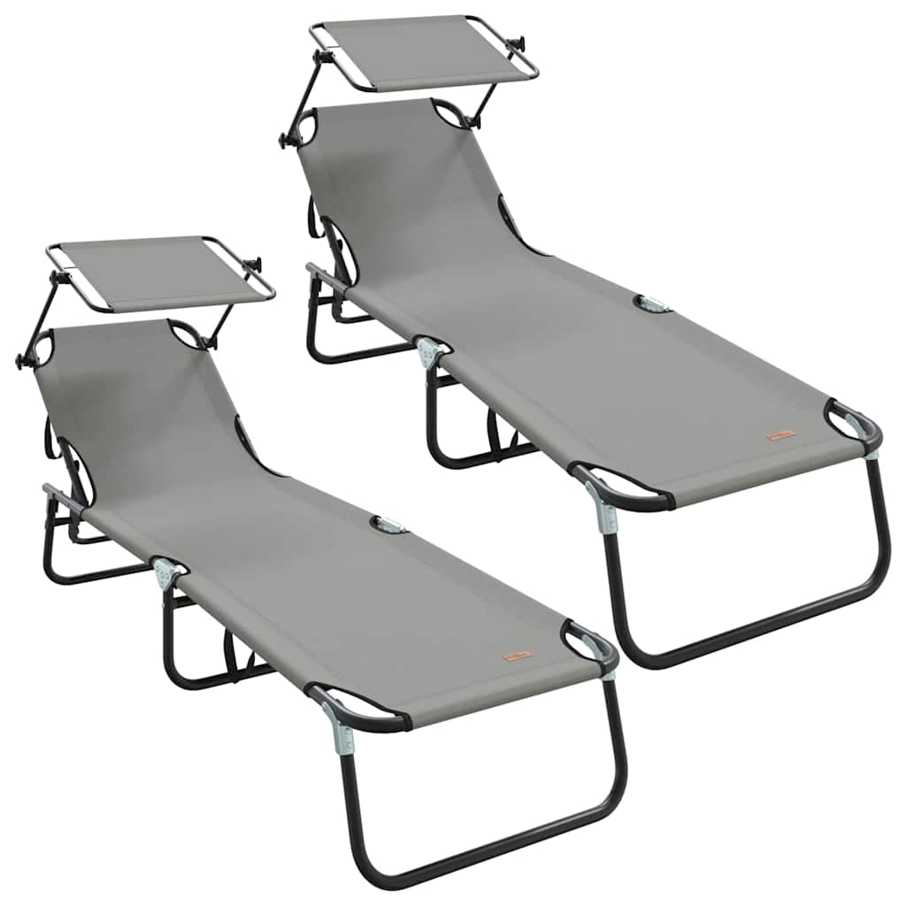 Foldestol med pude 2-person 2 pcs Grå 56 x 190 x 81cm Stof