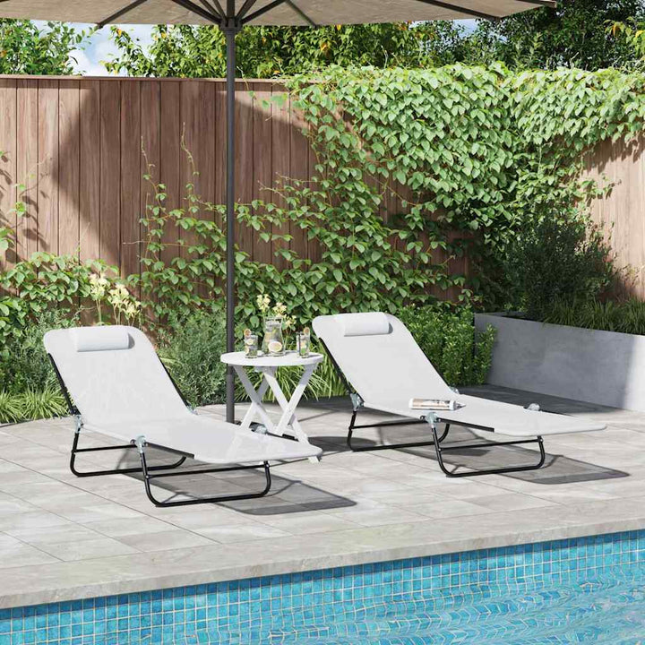 Foldestol 2-person 2 pcs Creme 182 x 55 x 85.5cm Textilene