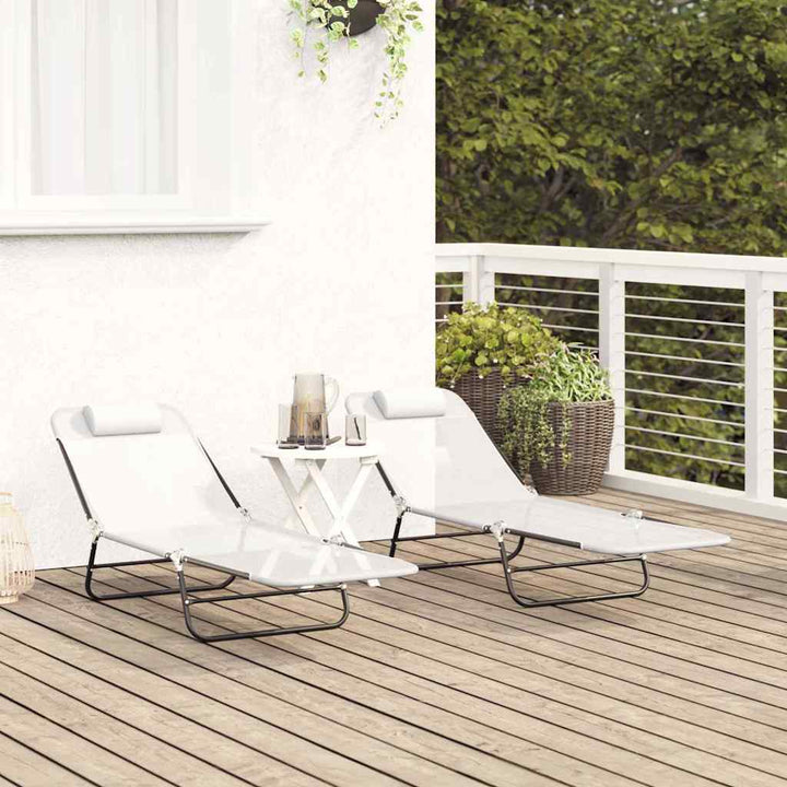 Foldestol 2-person 2 pcs Creme 182 x 55 x 85.5cm Textilene