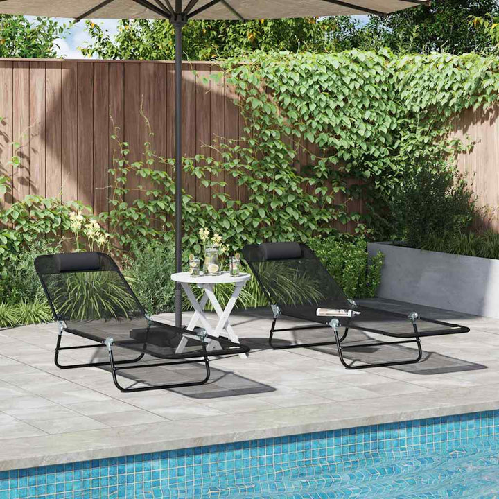 Foldestol 2-person 2 pcs Sort 182 x 55 x 85.5cm Textilene