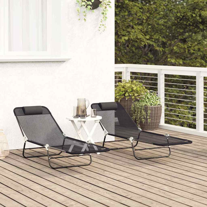 Foldestol 2-person 2 pcs Sort 182 x 55 x 85.5cm Textilene