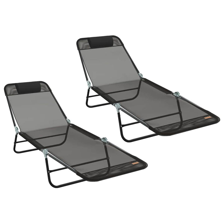 Foldestol 2-person 2 pcs Sort 182 x 55 x 85.5cm Textilene
