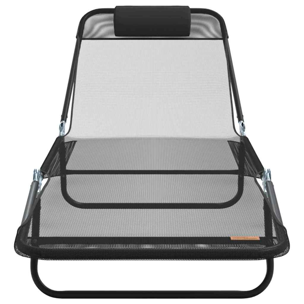 Foldestol 2-person 2 pcs Sort 182 x 55 x 85.5cm Textilene