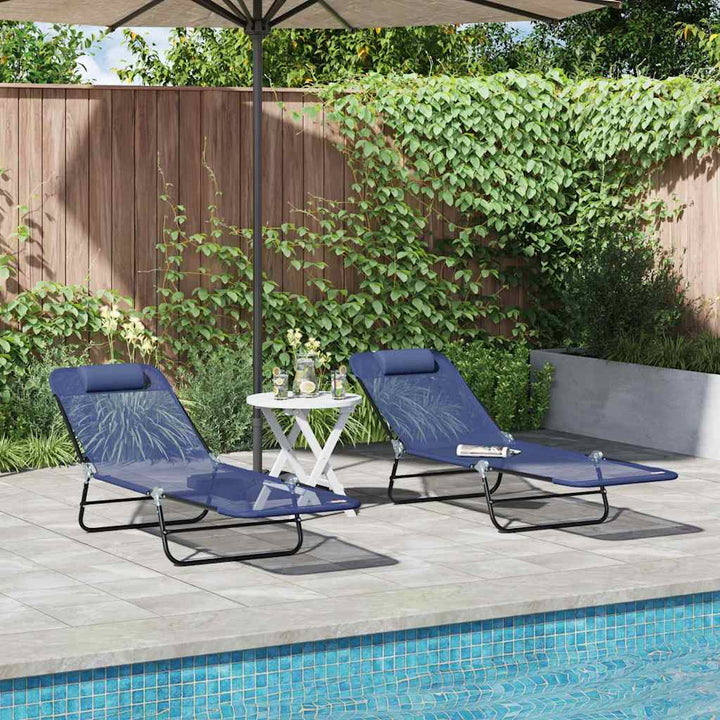 Foldestol 2-person 2 pcs Marineblå 182 x 55 x 85.5cm Textilene