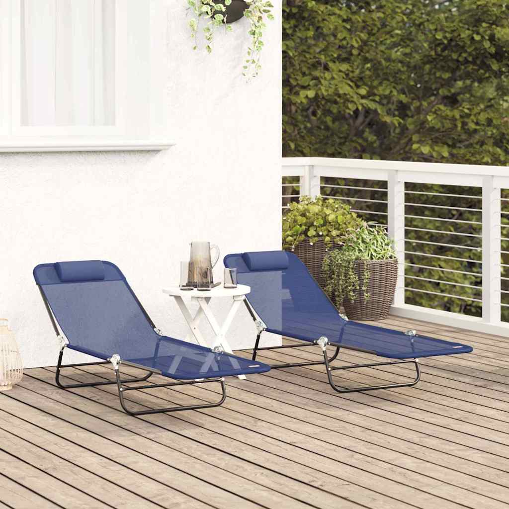 Foldestol 2-person 2 pcs Marineblå 182 x 55 x 85.5cm Textilene