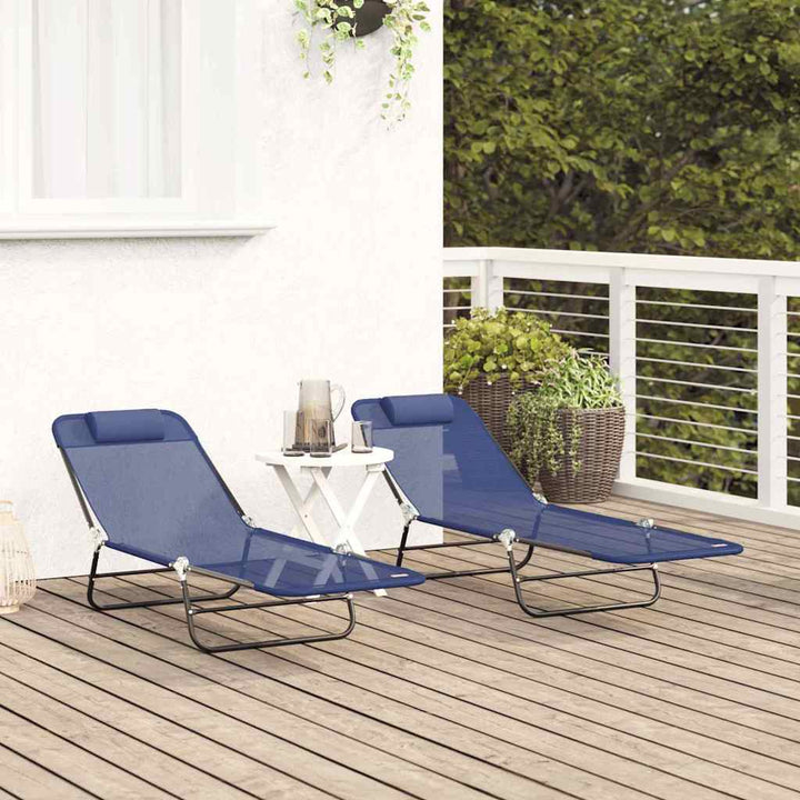 Foldestol 2-person 2 pcs Marineblå 182 x 55 x 85.5cm Textilene