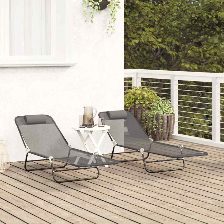Foldestol 2-person 2 pcs Grå 182 x 55 x 85.5cm Textilene