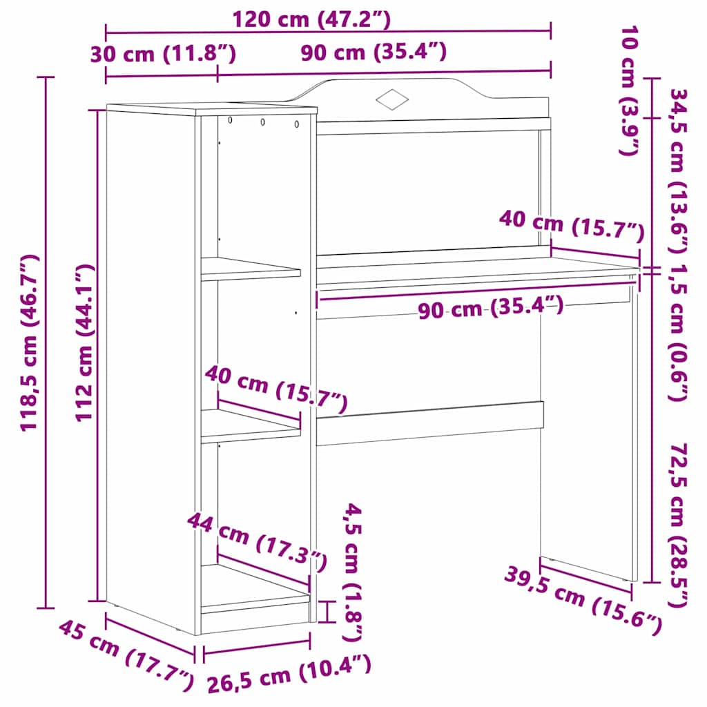 Tavleskrivebord Hvid 120 x 45 x 118.5 cm Konstrueret træ
