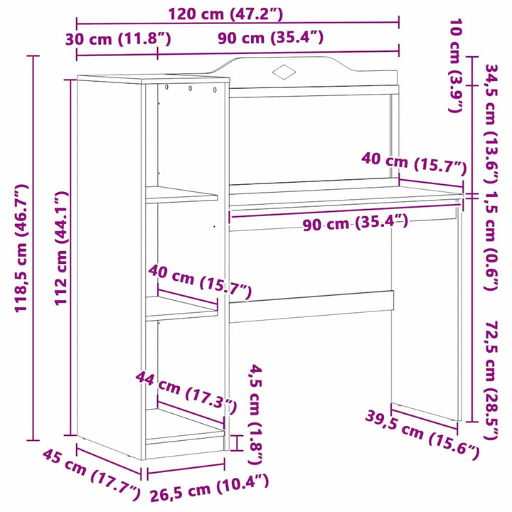 Tavleskrivebord Hvid 120 x 45 x 118.5 cm Konstrueret træ