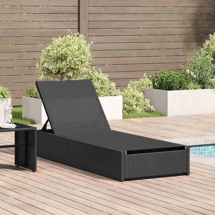 Solstol med pude 1-person Sort 60 x 200 x 27cm polyrattan