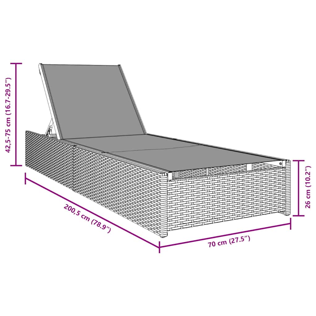 Solstol med pude 1-person Beige 60 x 200 x 27cm polyrattan