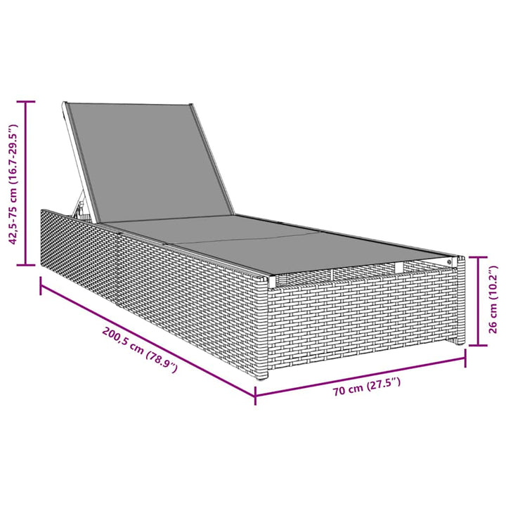 Solstol med pude 1-person Beige 60 x 200 x 27cm polyrattan