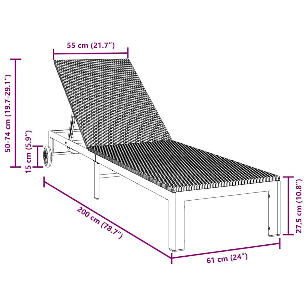 Solseng 1-person Sort 60 x 200 x 27cm polyrattan