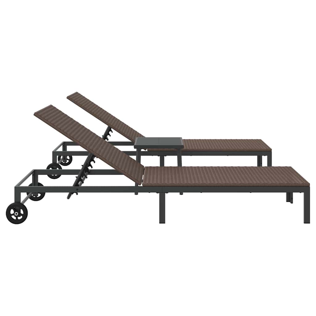 Solseng med pude 3 pcs Brun 40 x 39 x 40.5cm polyrattan