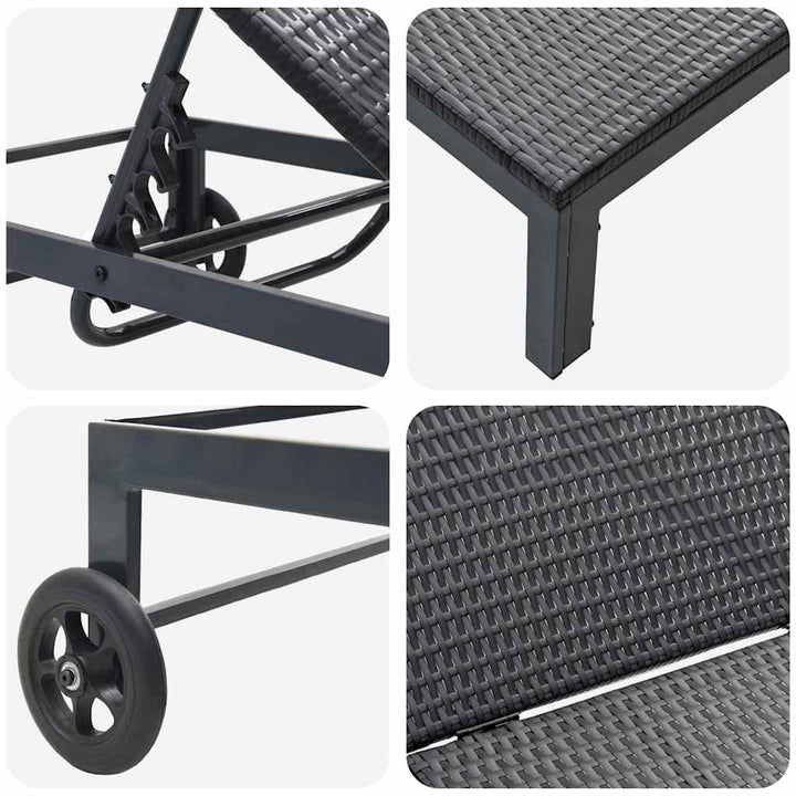 Solseng med pude 3 pcs Sort 40 x 39 x 40.5cm polyrattan