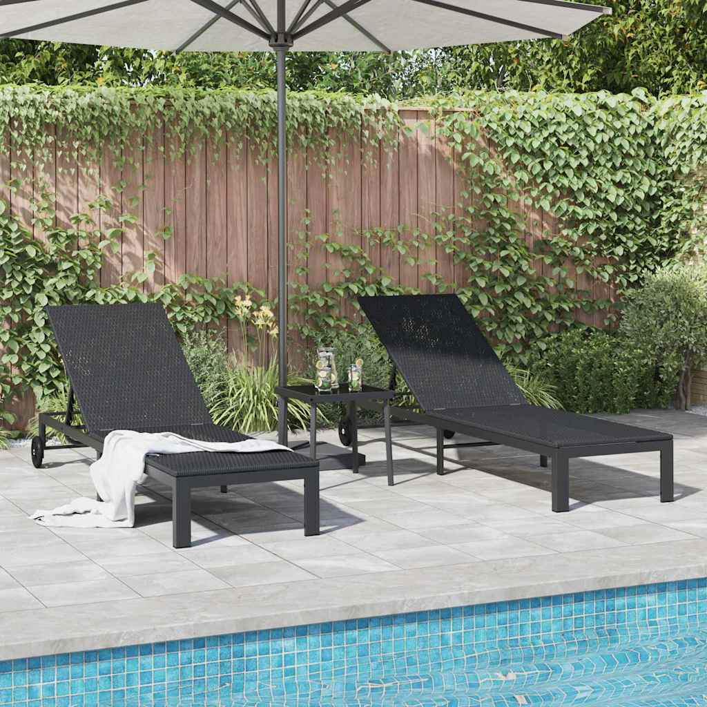Solseng med pude 3 pcs Sort 40 x 39 x 40.5cm polyrattan