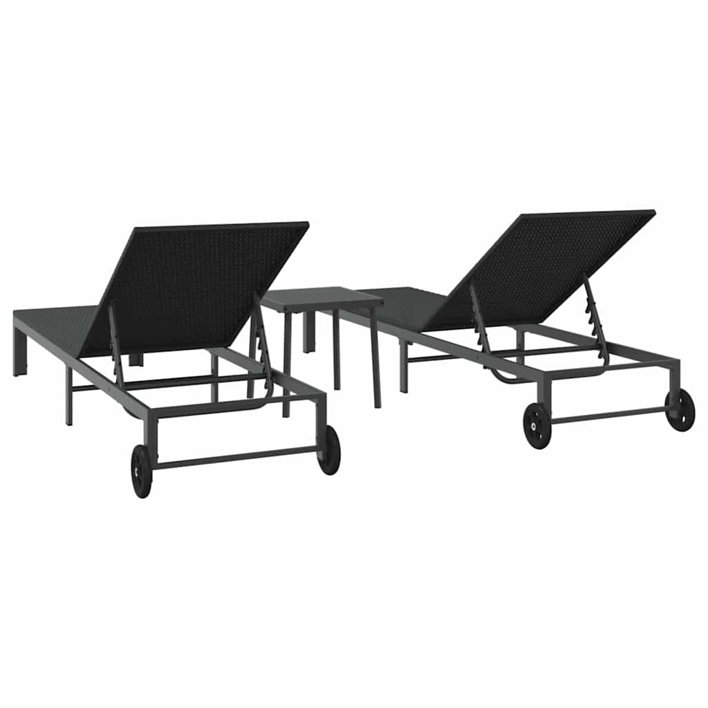 Solseng med pude 3 pcs Sort 40 x 39 x 40.5cm polyrattan