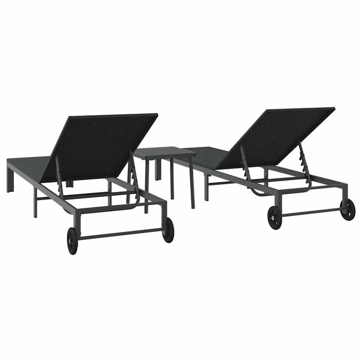 Solseng med pude 3 pcs Sort 40 x 39 x 40.5cm polyrattan