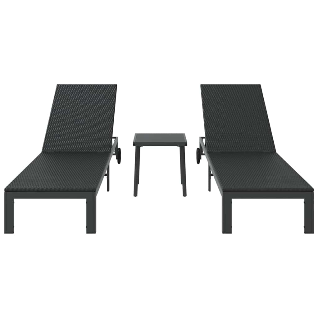 Solseng med pude 3 pcs Sort 40 x 39 x 40.5cm polyrattan