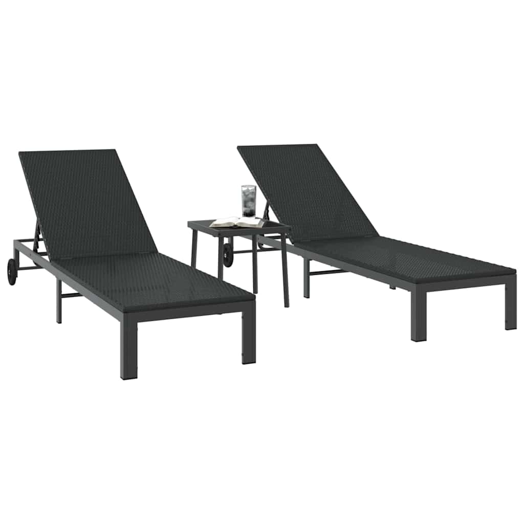Solseng med pude 3 pcs Sort 40 x 39 x 40.5cm polyrattan