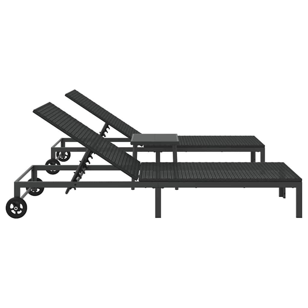 Solseng med pude 3 pcs Sort 40 x 39 x 40.5cm polyrattan
