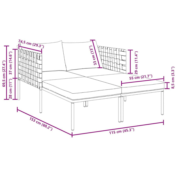 Solseng med pude 2-person Antracit 115 x 153 x 69.5cm Stål