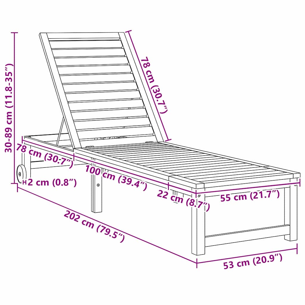 Solstol 2-person 2 pcs Brun 53 x 202 x 89cm Massivt akacietræ