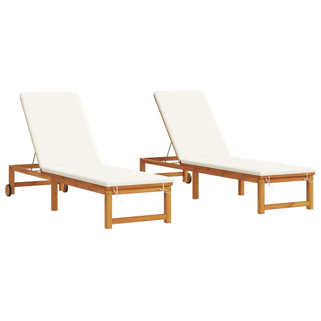 Solstol med pude 2 pcs Brun 53 x 202 x 89cm Massivt akacietræ