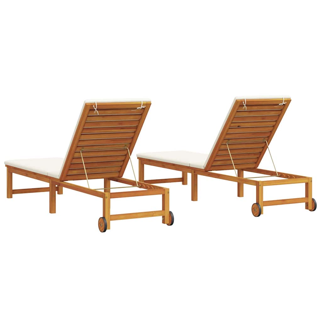 Solstol med pude 2 pcs Brun 53 x 202 x 89cm Massivt akacietræ