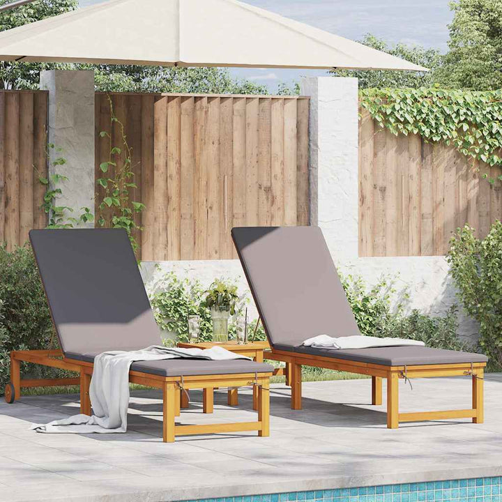 Solstol med pude 2 pcs Brun 53 x 202 x 89cm Massivt akacietræ