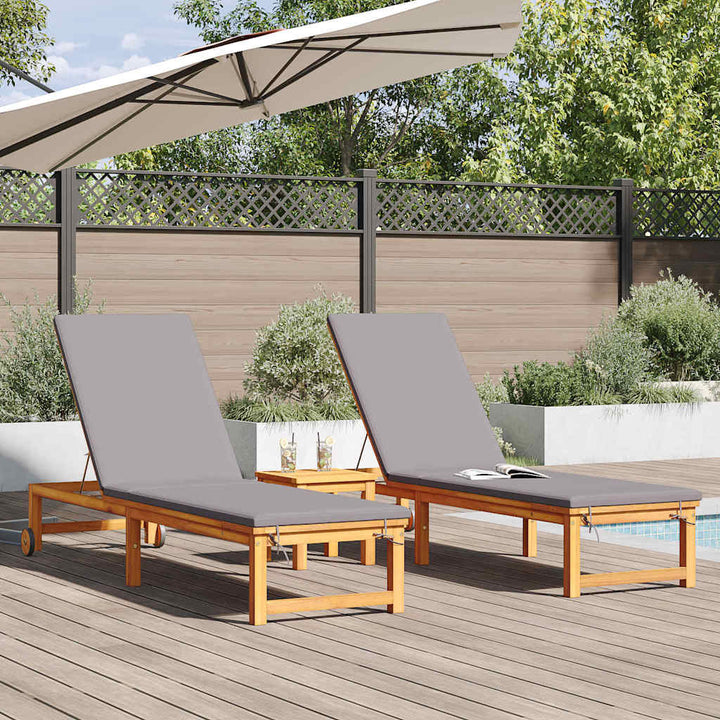 Solstol med pude 2 pcs Brun 53 x 202 x 89cm Massivt akacietræ