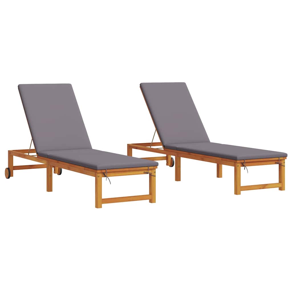 Solstol med pude 2 pcs Brun 53 x 202 x 89cm Massivt akacietræ