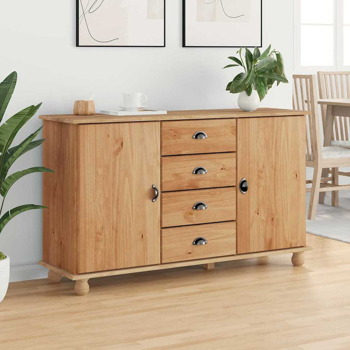 Sideboard ASKIM Brun 133.5 x 40 x 79 cm Massivt fyrretræ