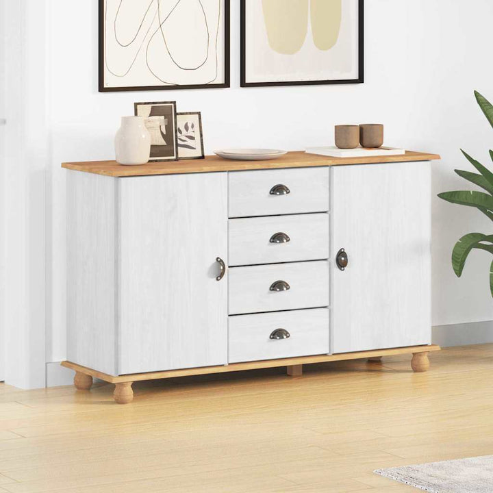 Sideboard ASKIM Hvid 133.5 x 40 x 79 cm Massivt fyrretræ