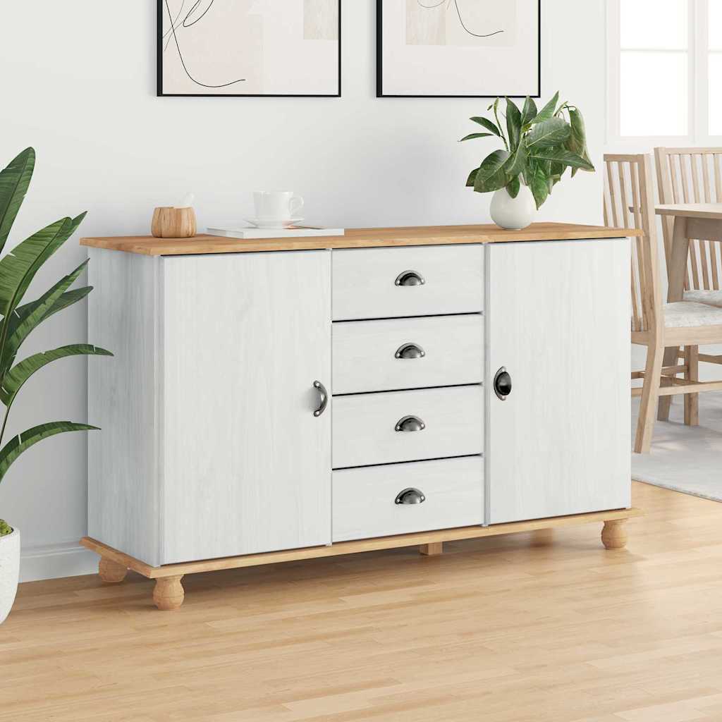 Sideboard ASKIM Hvid 133.5 x 40 x 79 cm Massivt fyrretræ