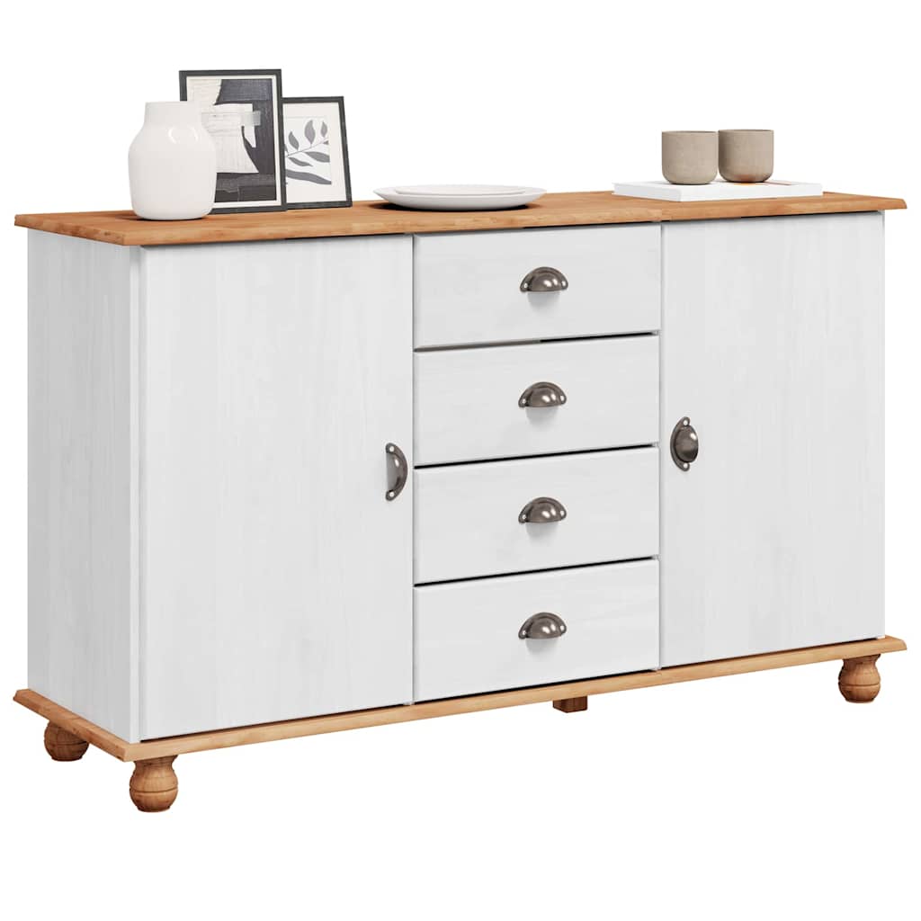 Sideboard ASKIM Hvid 133.5 x 40 x 79 cm Massivt fyrretræ