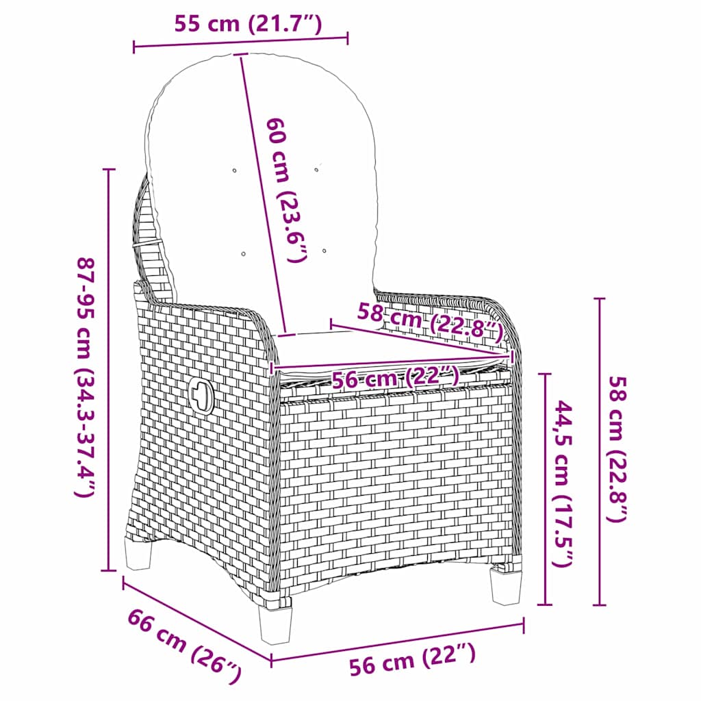 Liggestol Grå 56 x 66 x 95cm polyrattan
