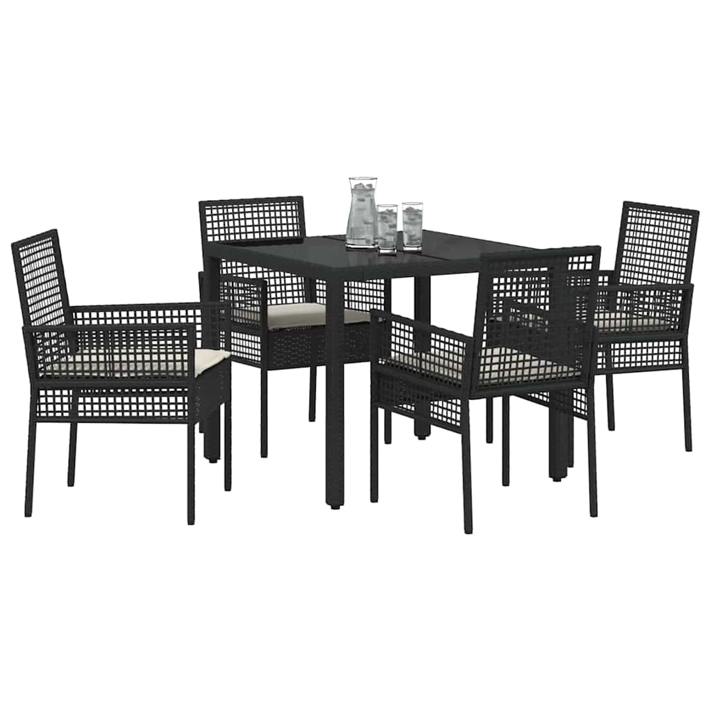 Have Spisebordssæt 5 pcs Sort Poly rattan