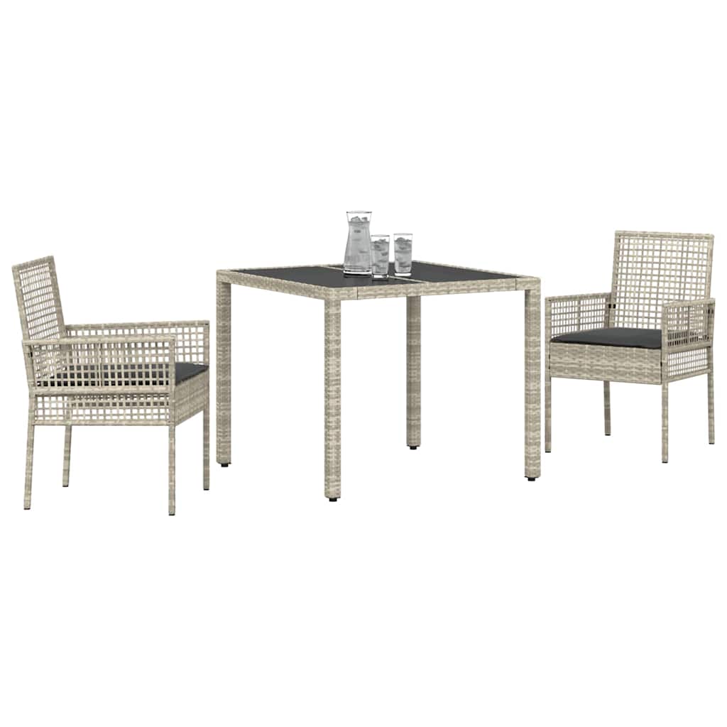 Have Spisebordssæt 3 pcs Lysegrå Poly rattan