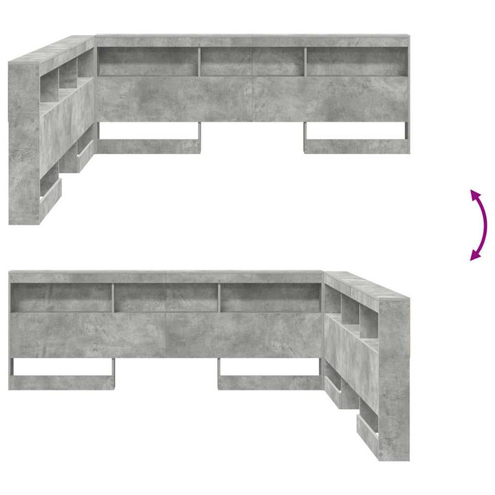 Opbevaringshovedgavl med hylde Betongrå 200 cm Konstrueret træ