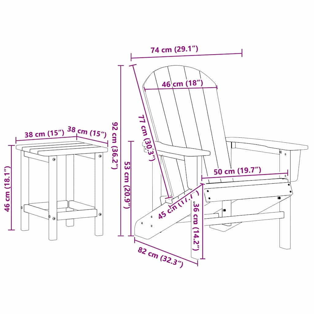 Havemøbler til lounge 3 pcs Hvid 38 x 38 x 46cm Polyethylen