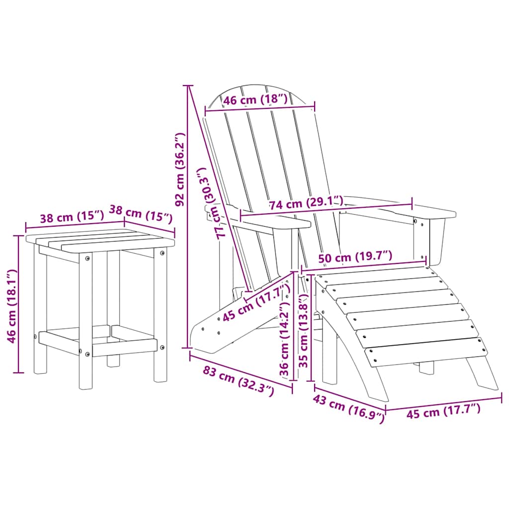 Havemøbler til lounge 3 pcs Hvid 38 x 38 x 46cm Plastik