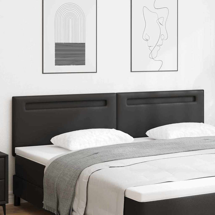 Hovedgærde med LED -strimmellys Vægmonteret Sort 200 cm PVC