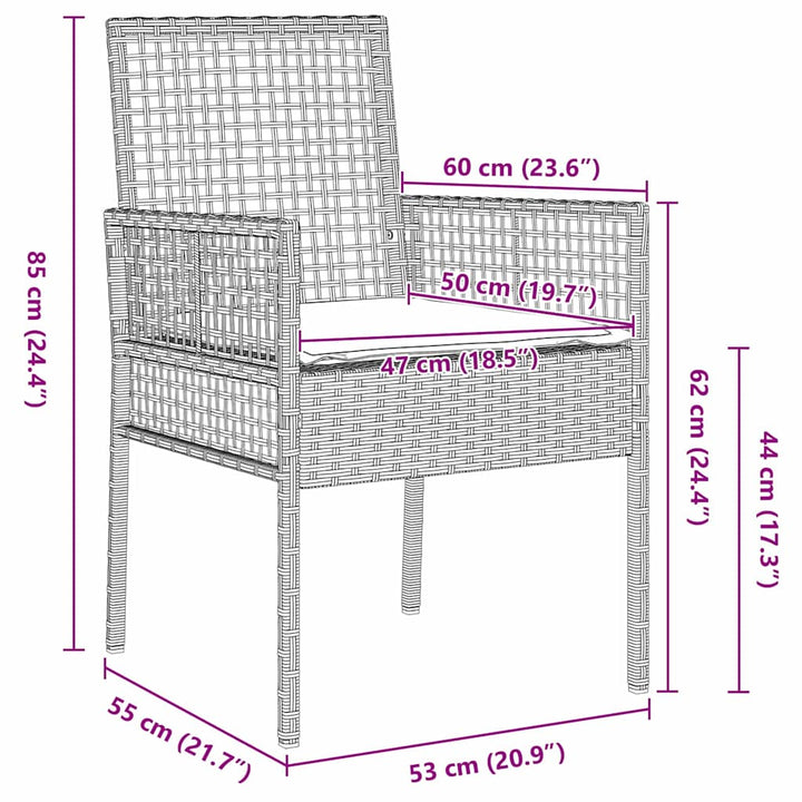 Have Stol 2 pcs Lysegrå 53 x 60 x 85 cm polyrattan