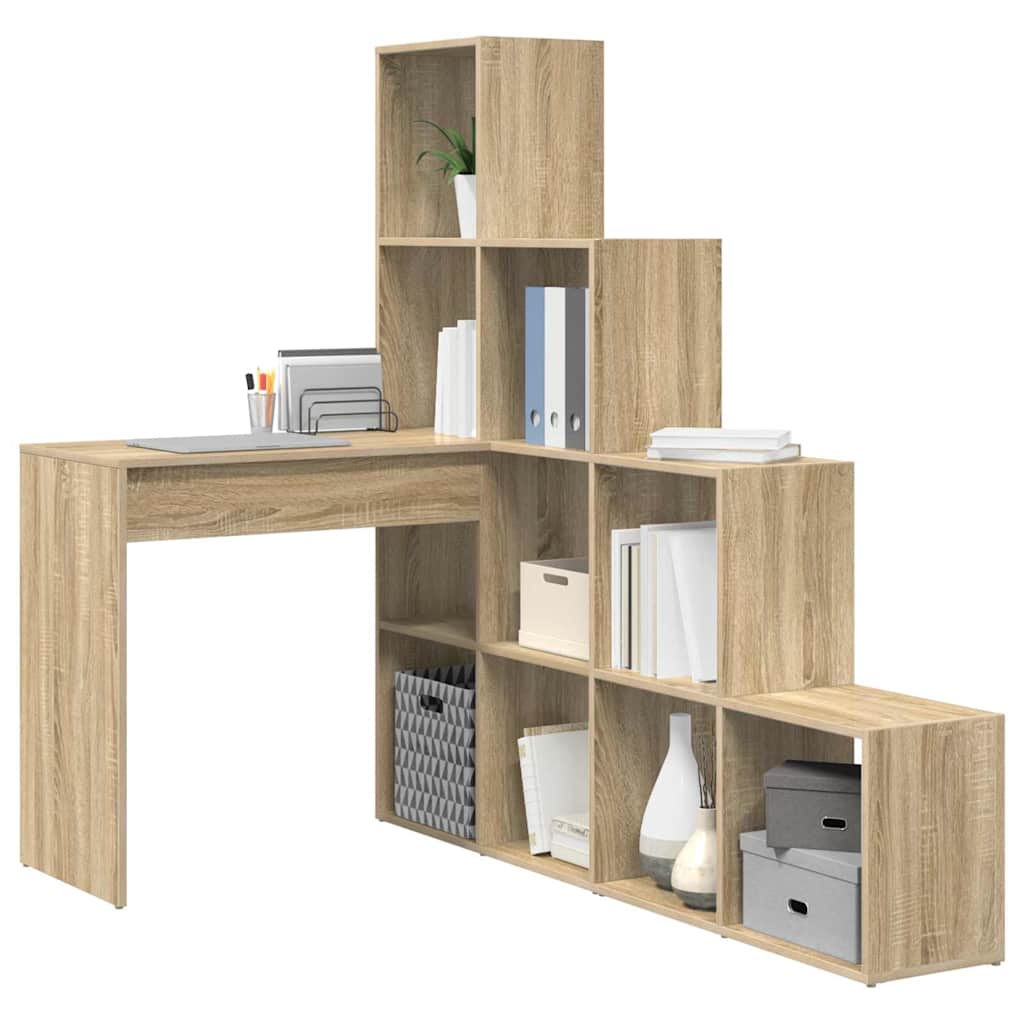 Hjørneskrivebord med hylde Sonoma-eg 101,5 x 149,5 x 149,5 cm