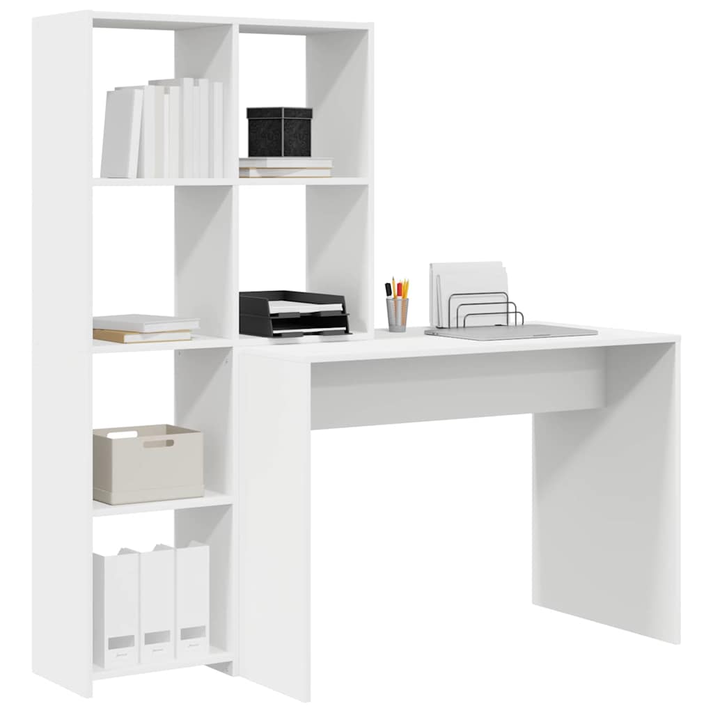 Bord med hylde Hvid 138.5 x 55 x 143 cm Konstrueret træ