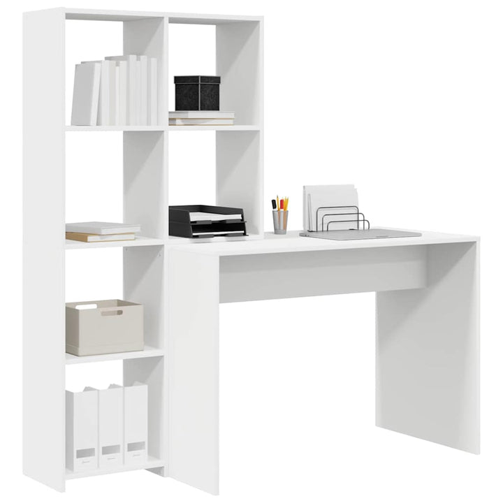 Bord med hylde Hvid 138.5 x 55 x 143 cm Konstrueret træ